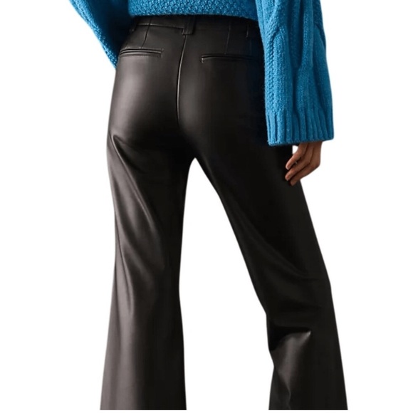 Anthropologie | Maeve Naomi Black Faux Leather Hi/Rise Wide Leg Pant Size US4 - Picture 3 of 11